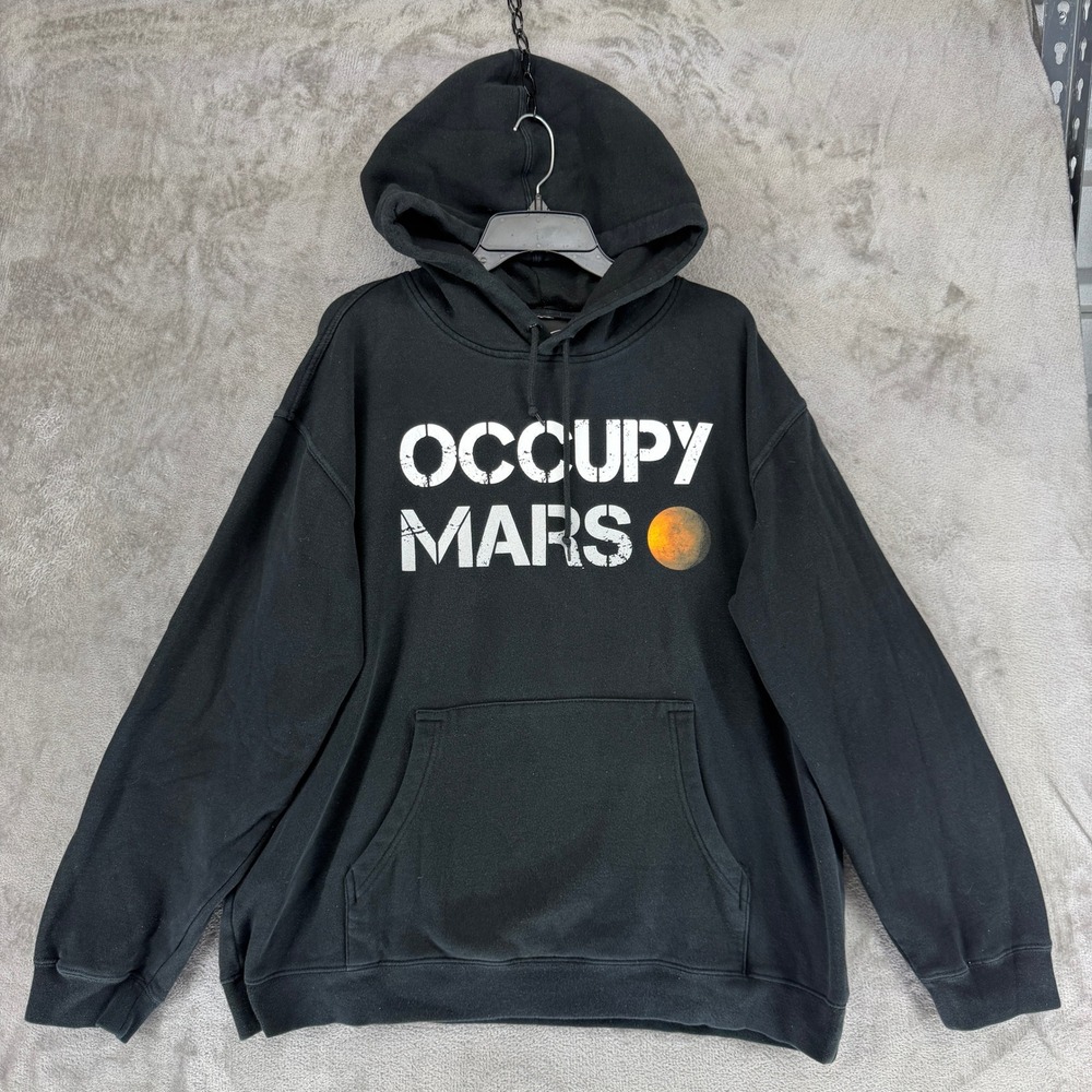 SpaceX Occupy Mars Hoodie Men XL Black Graphic Pullover Logo Sweatshirt RN112108
